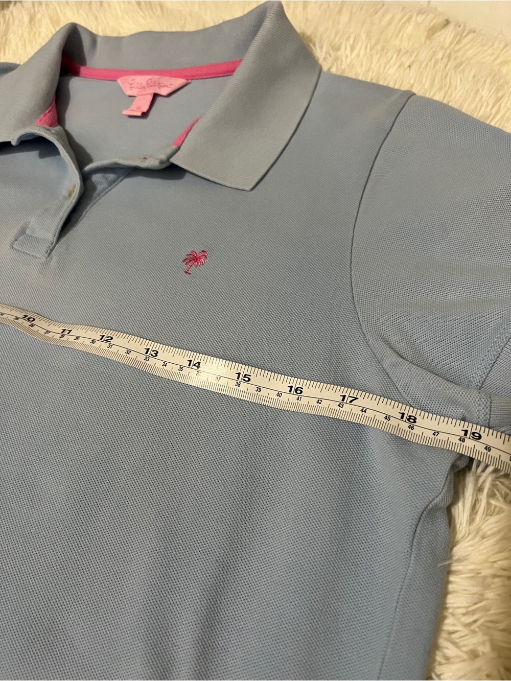 Lilly Pulitzer Light Blue Polo with Pink Trim - Picture 6 of 7